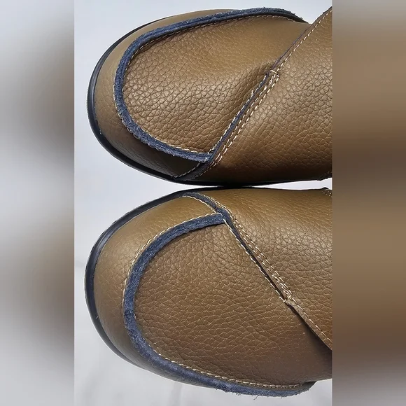 Terrikat Women's Classic Leather Loafers Slip-On Comfort Walking Sz 7.5 Khaki - Picture 3 of 13